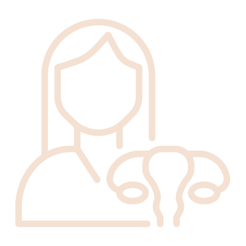 Icon illustration of a female doctor next to a uterus.